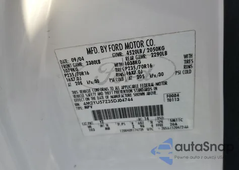 2005 Mercury Mariner z USA, uszkodzony, nr VIN 4M2YU57Z35DJ04744